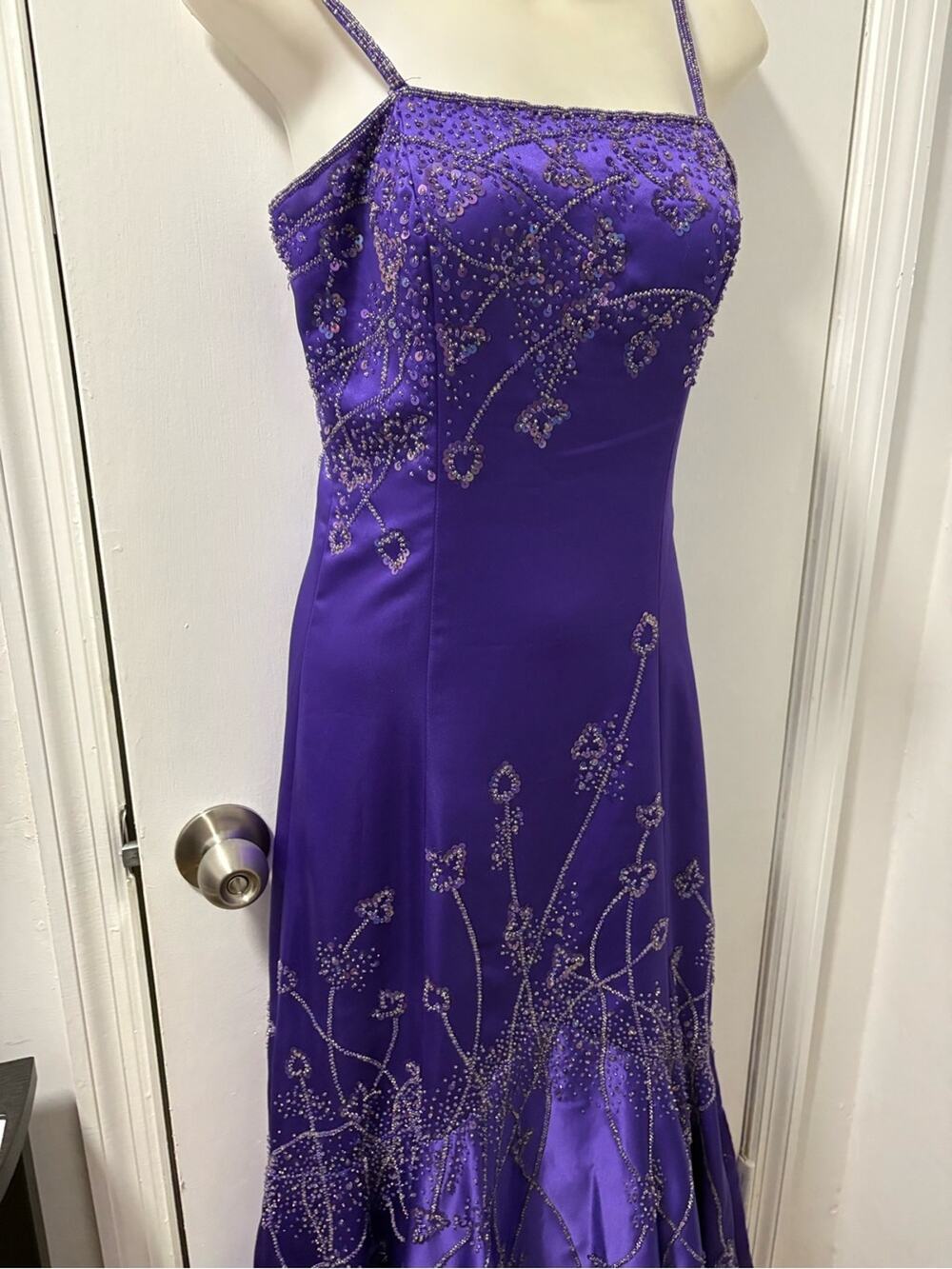 Y2k beaded mermaid dress in royal purple satin
